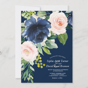 Convite Casamento Dourado de Flores de Água Azul de Marinh