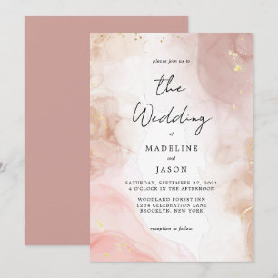 Convite Casamento Dourado de fluido de cor-de-água, Glam