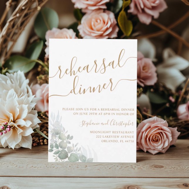 Convite Casamento Dourado de Folhagem Verde do Janto de en (Criador carregado)