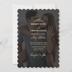 Convite Casamento Dourado de Foto em Branco Moderno