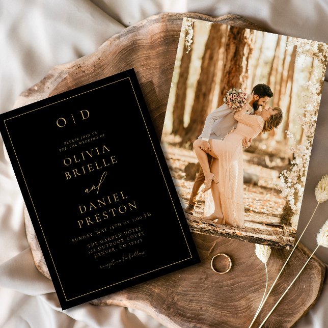 Convite Casamento Dourado de Fotos Moderno Minimalista (Criador carregado)
