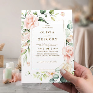 Convite Casamento Dourado de Frame Blush Pink Bloom