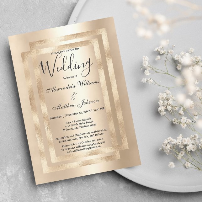 Convite Casamento Dourado de Glamor com Champanhe Chic (Elegant Chic Champagne Gold Glamour Wedding Invitation )