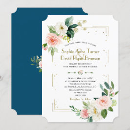 Convite Casamento Dourado de Largas Brancas Blush