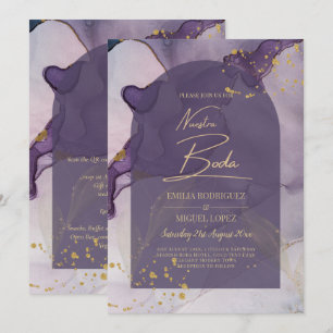 Convite Casamento Dourado de Lavanda Roxo de Mente de Tint