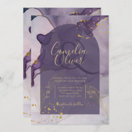 Convite Casamento Dourado de Lavanda Roxo de Mente de Tint