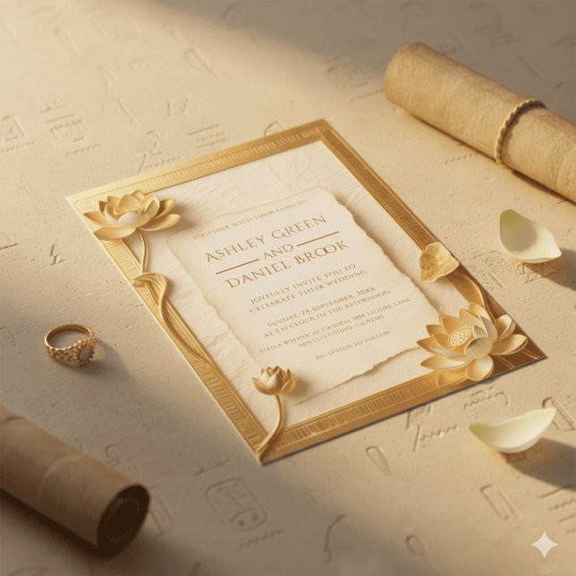 Convite Casamento Dourado de Lotus Egípcio,  luxo Papyrus (Criador carregado)