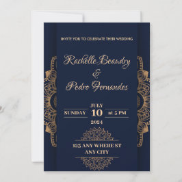 Convite Casamento Dourado de luxo azul