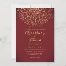 Casamento Dourado de Mandala Floral Burgundy