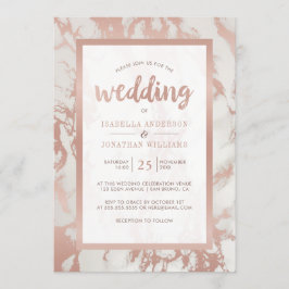 Convite Casamento Dourado de Marble Moderno Rosa