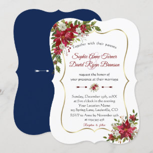Convite Casamento Dourado de Marinhos de Poinsettia Vermel