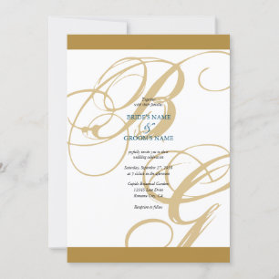 Convite Casamento Dourado de Monograma de Script Elegante