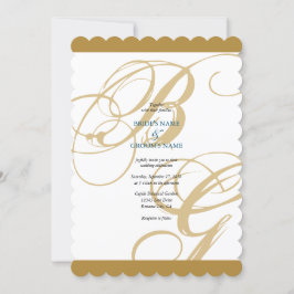 Convite Casamento Dourado de Monograma de Script Elegante 