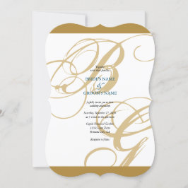 Convite Casamento Dourado de Monograma de Script Elegante 