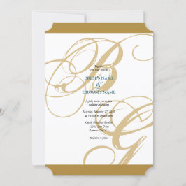 Convite Casamento Dourado de Monograma de Script Elegante 