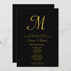 Convite Casamento Dourado de Monograma de Script Minimalis