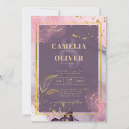 Convite Casamento Dourado de Múrpura Roxo de Lavanda LeahG
