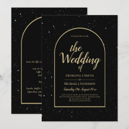 Convite Casamento DOURADO de Noite Estelar Mística Negra