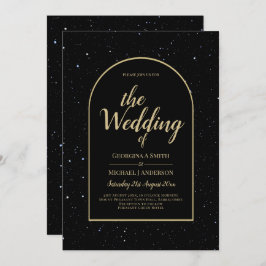 Convite Casamento DOURADO de Noite Estelar Mística Negra