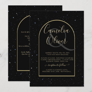Convite Casamento DOURADO de Noite Estelar Mística Negra