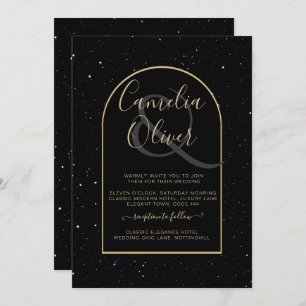 Convite Casamento DOURADO de Noite Estelar Mística Negra