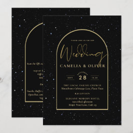 Convite Casamento DOURADO de Noite Estelar Mística Negra