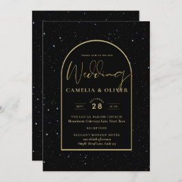 Convite Casamento DOURADO de Noite Estelar Mística Negra