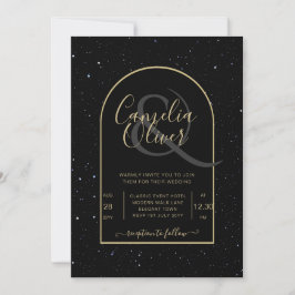 Convite Casamento DOURADO de Noite Estelar Mística Negra