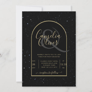 Convite Casamento DOURADO de Noite Estelar Mística Negra