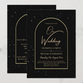 Convite Casamento DOURADO de Noite Estelar Mística Negra