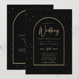 Convite Casamento DOURADO de Noite Estelar Mística Negra