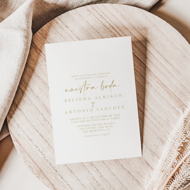 Convite Casamento Dourado de Nuestra Boda moderno Elegante (Criador carregado)