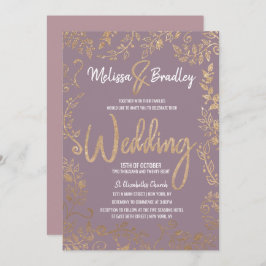 Convite Casamento Dourado de Ombre Mauve Lilac