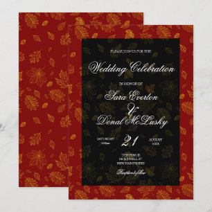 Convite Casamento Dourado de outono de Vermelho e Negro