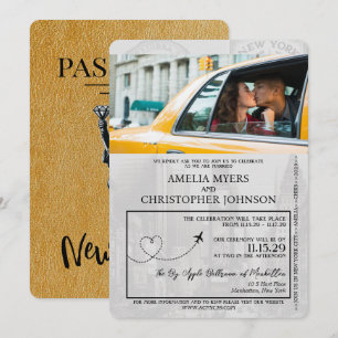 Convite Casamento Dourado de Passaporte Nova Iorque