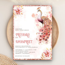 Casamento Dourado de Pavão-Índio-Floral Pastel Ros