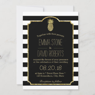 Convite Casamento Dourado de Pineapple Modern Stripes