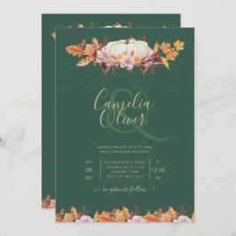 Convite Casamento Dourado de Pumpkin Verde em queda livre