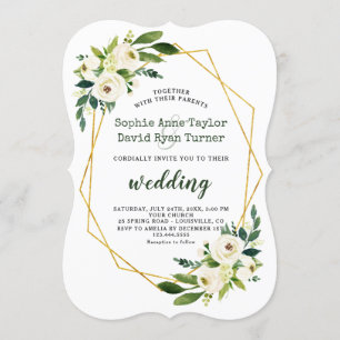 Convite Casamento Dourado de Quadro Verde Verde Elegante
