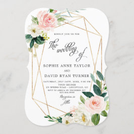 Convite Casamento Dourado de Quadros das Flores de Blush E
