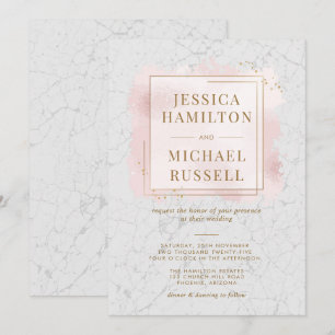 Convite Casamento Dourado de Quadros de Mármore Branco e 