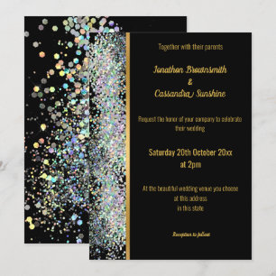 CONVITE CASAMENTO DOURADO DE RAINBOW HOLÓGICO