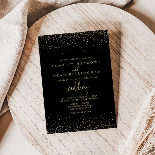 Convite Casamento Dourado de Rico de Caligrafia Confetti (Criador carregado)