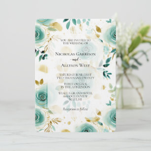 Convite Casamento Dourado de Rosa Branco da Mint Green