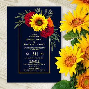 Convite Casamento Dourado de Rosa vermelha de girassol Ele