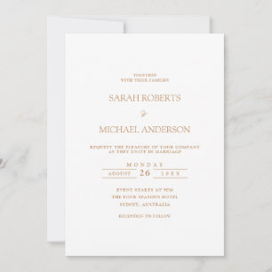 Convite Casamento Dourado de Script Branco Mínimo Moderno