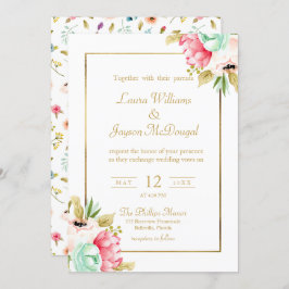 Convite Casamento Dourado de Script Pastel Pastel