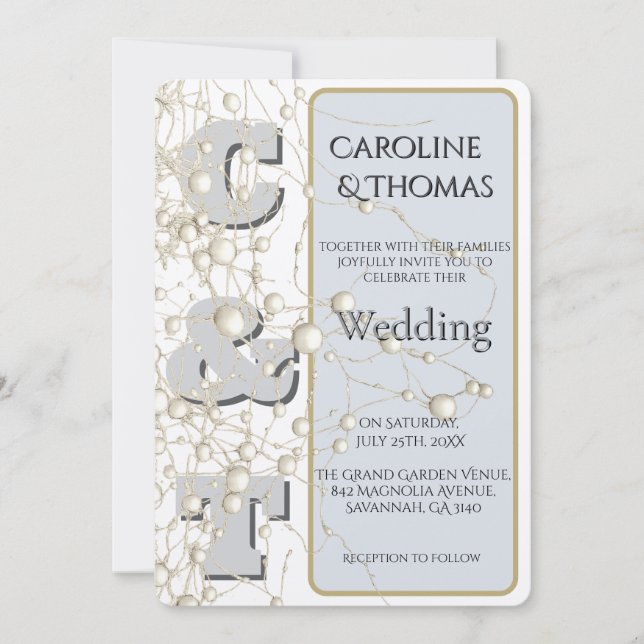 Convite Casamento Dourado de Script Pearl Moderno de Não-C (Frente)