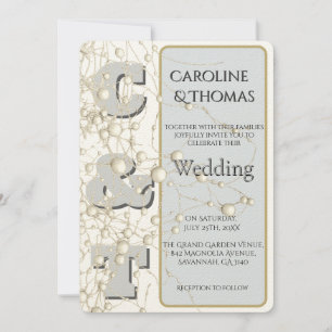 Convite Casamento Dourado de Script Pearl Moderno de Não-C