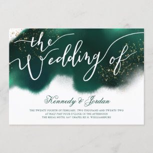 Convite Casamento Dourado de Script Verde Moderno Emerald